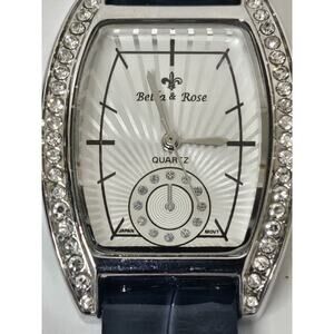 Nice Bella&Rose Ladies Blue Band Leather Crystals Quartz New Battery Running